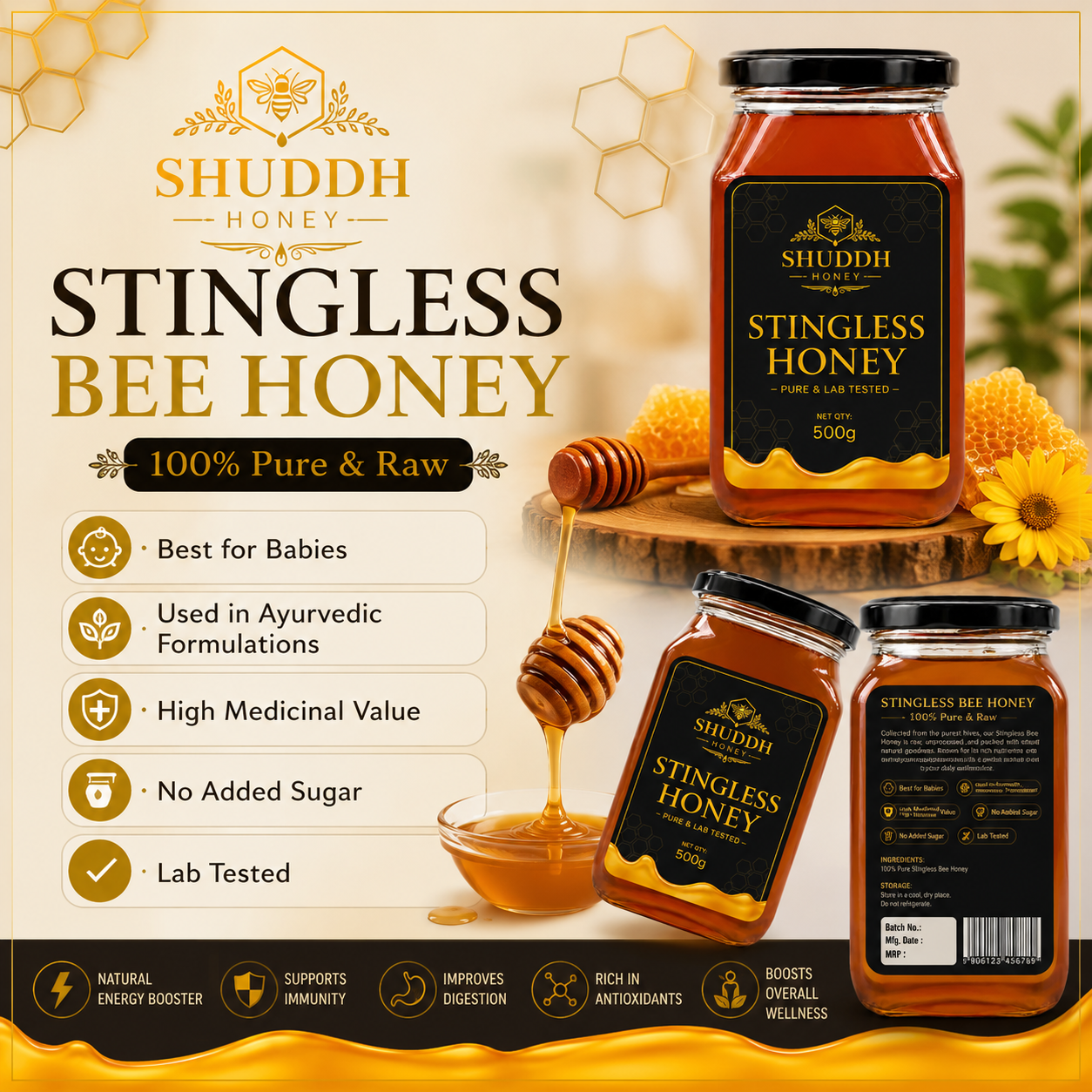 Premium Stingless Honey | 1KG (2 × 500g Bottles)